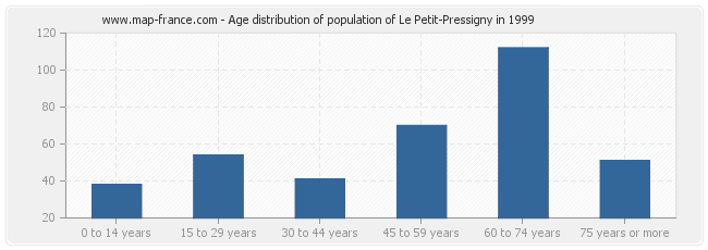 Age distribution of population of Le Petit-Pressigny in 1999